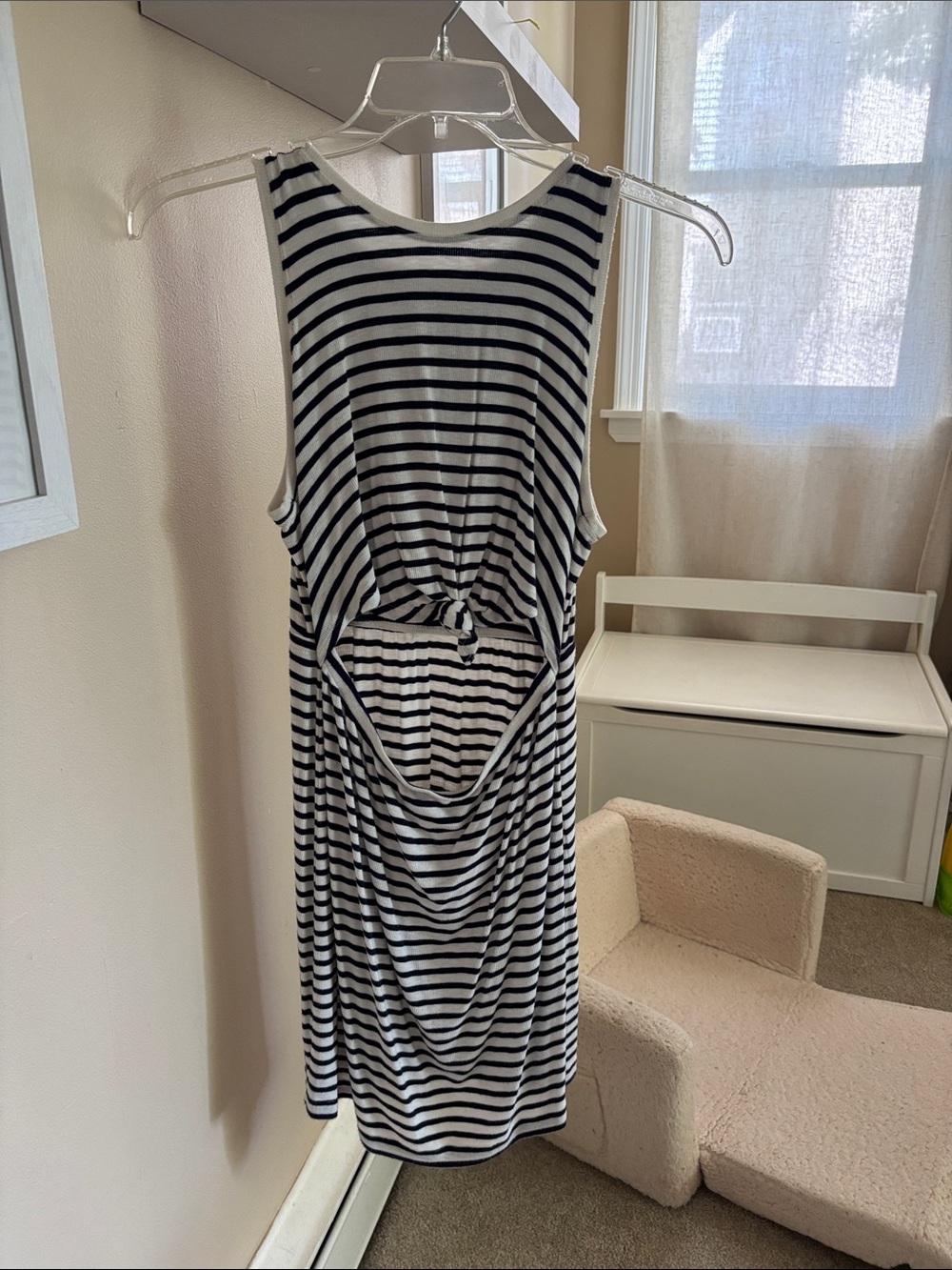 aerie Black & White Striped Tie-Back Midi Dress